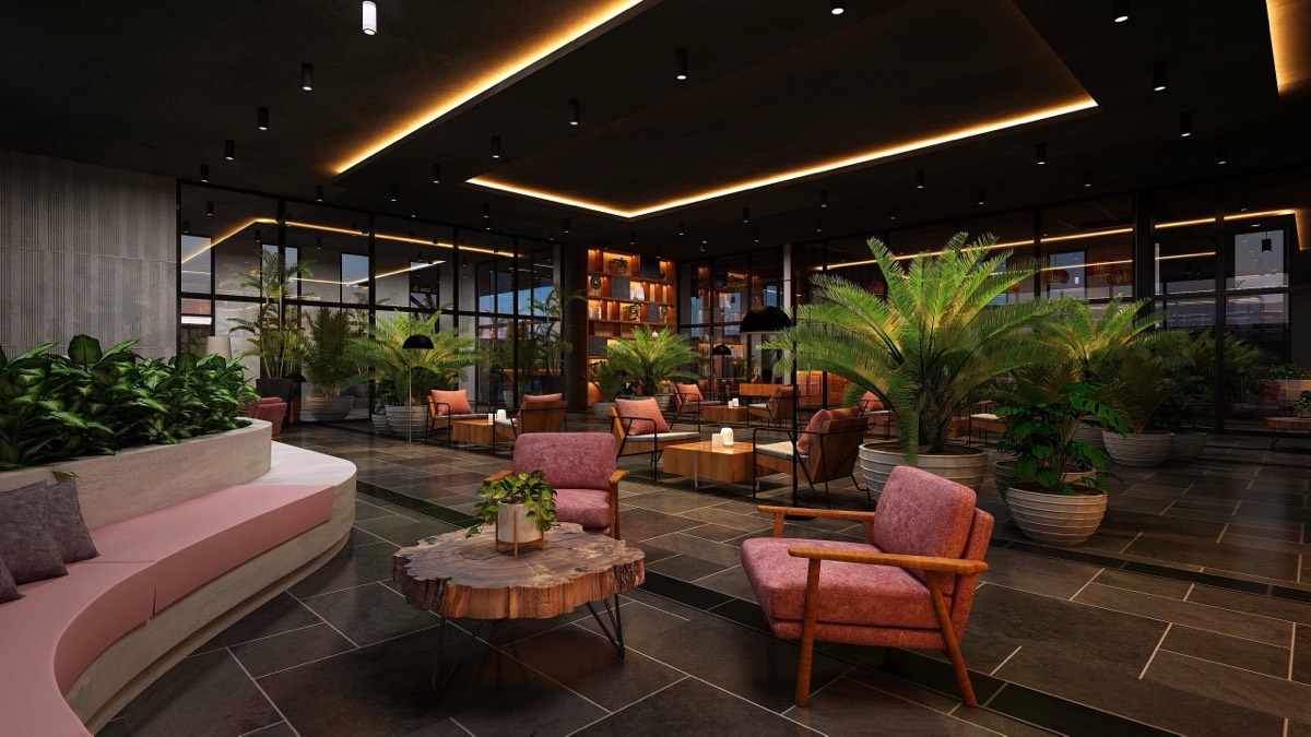Render of the entrance lounge at Kent Eco Sanctum