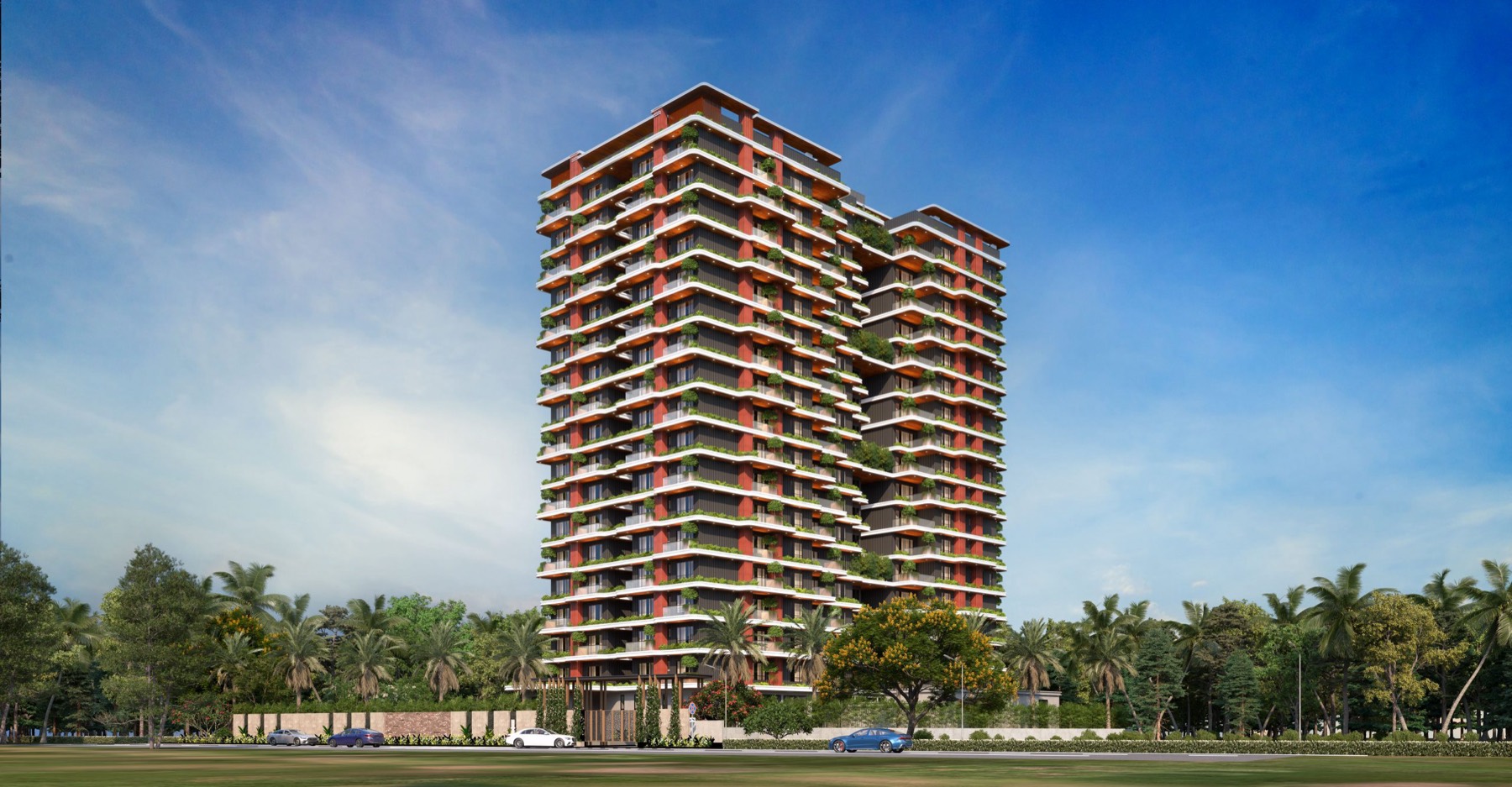 Kent Eco Sanctum tower on NH66, Edappally, with planted balconies on every floor